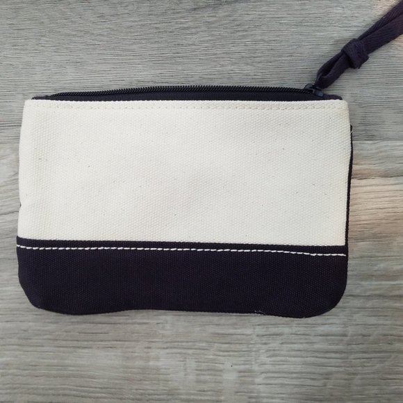 Lands' End wristlet wallet change purse Cream Navy - Picture 4 of 8